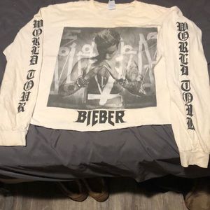 Justin Bieber world tour long sleeve T (cropped) well worn cool older merch!